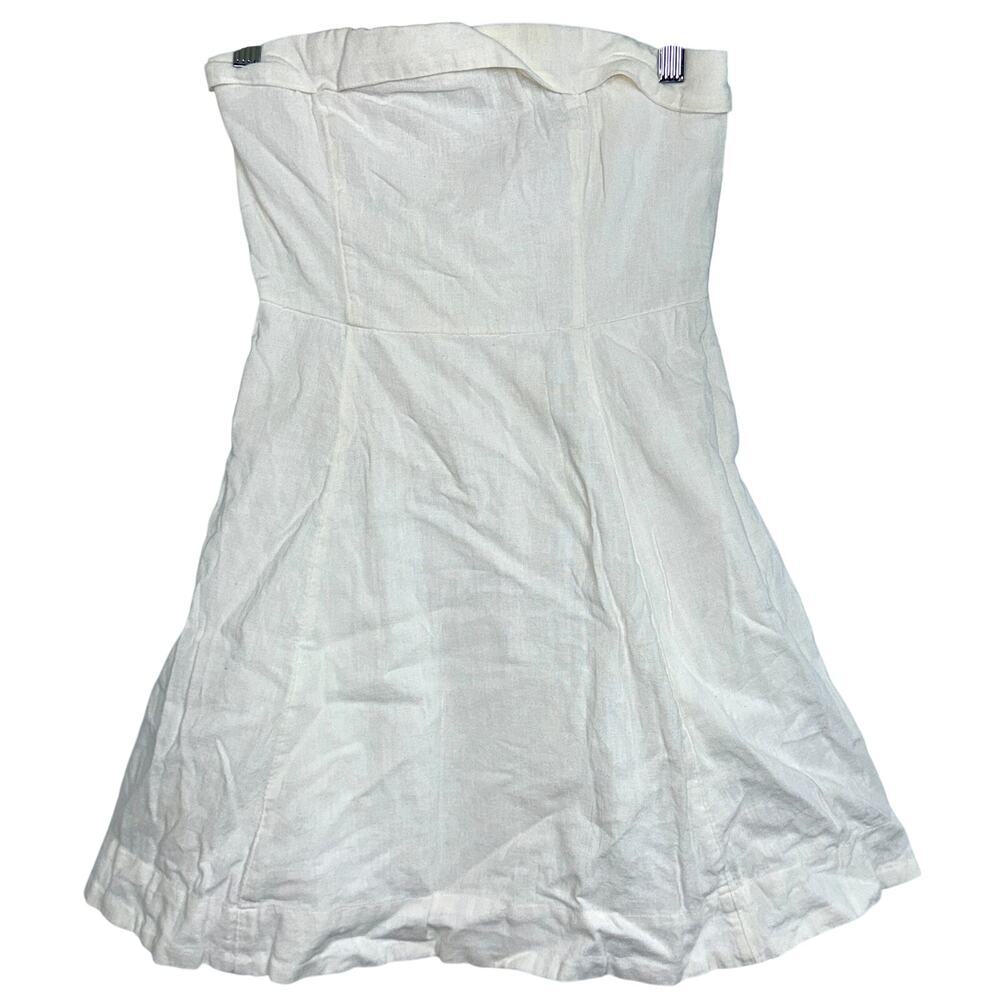 Abercrombie & Fitch White Linen Blend Smocked Strapless Mini Dress Women Size XS